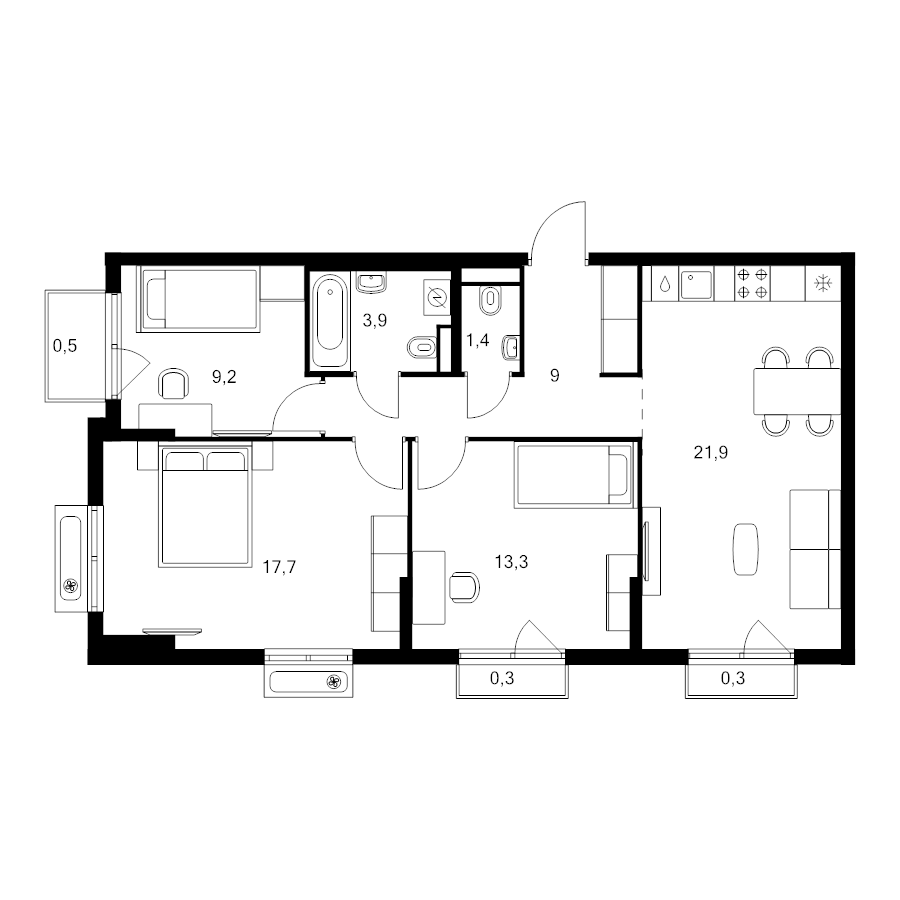 4 ккв (Евро) 77,5 м²