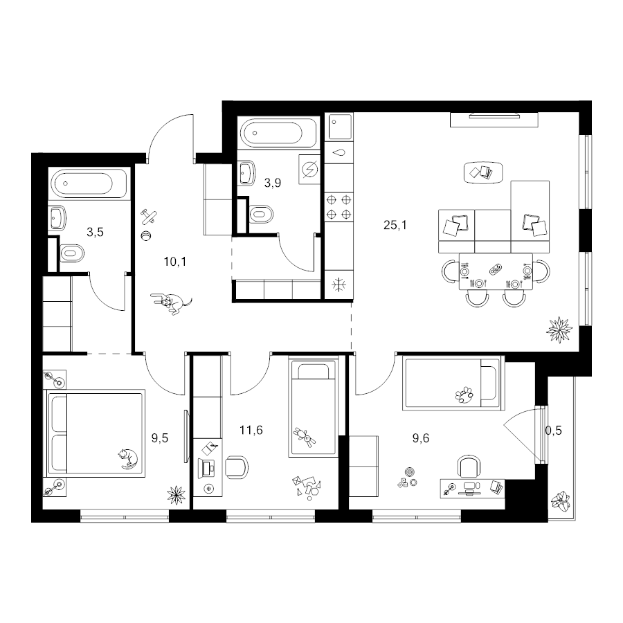4 ккв (Евро) 78,9 м²