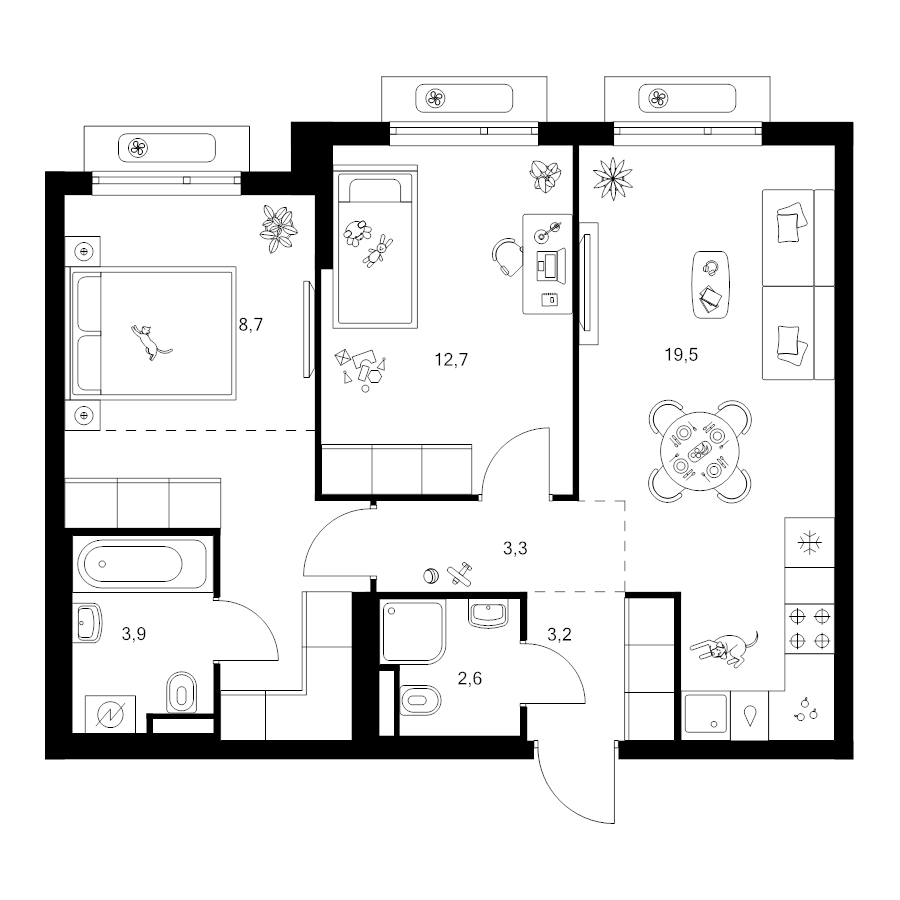 3 ккв (Евро) 62 м²