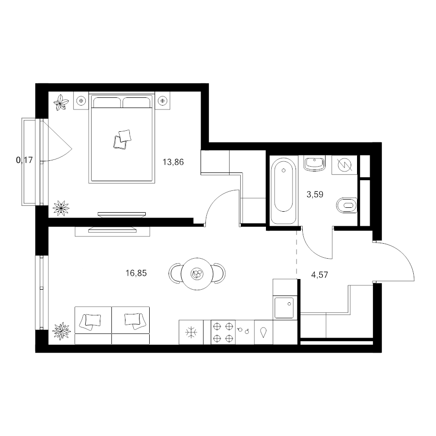 2 ккв (Евро) 39 м²