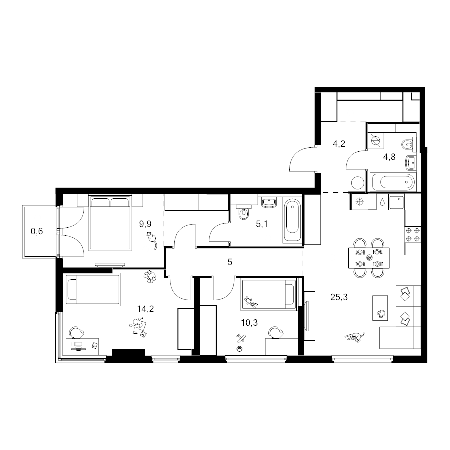 4 ккв (Евро) 87,7 м²
