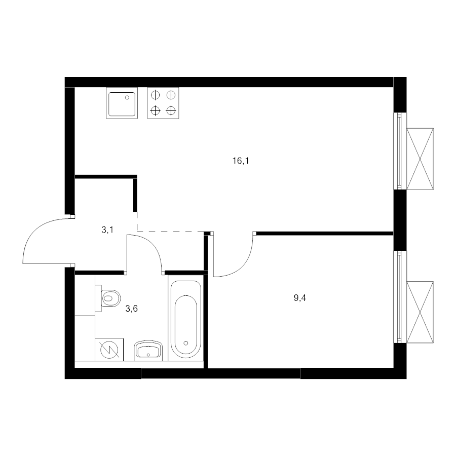 2 ккв (Евро) 31,6 м²
