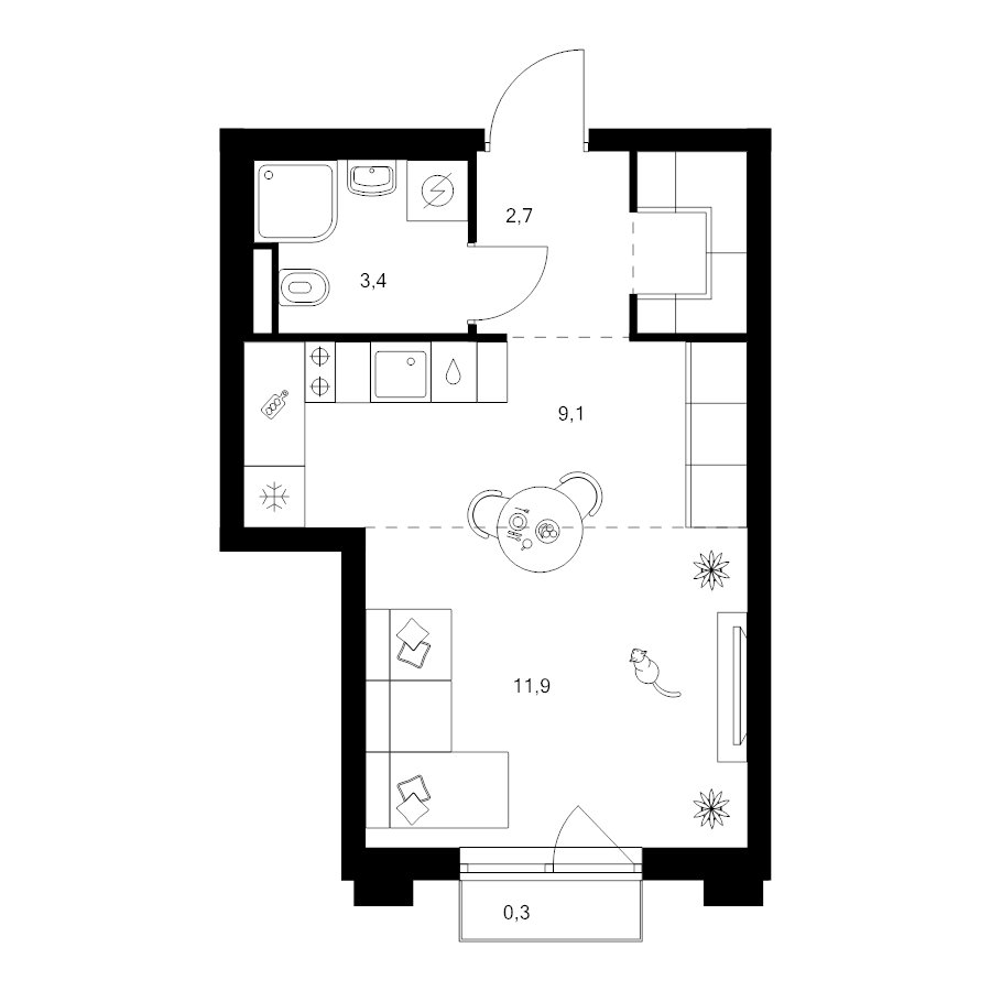 Студия 29,4 м²