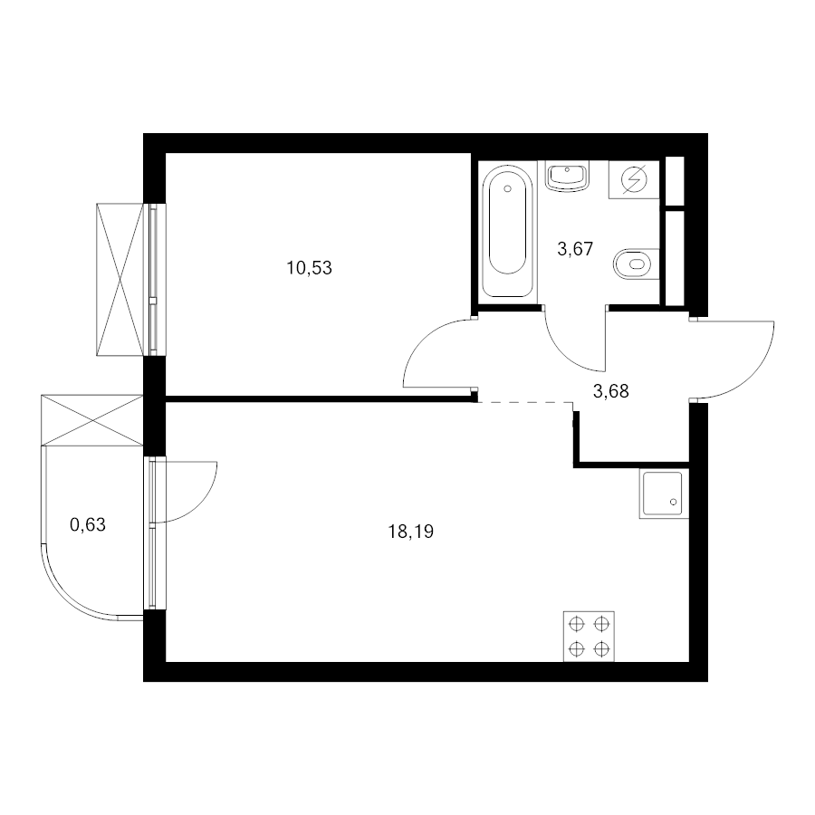 2 ккв (Евро) 36,7 м²