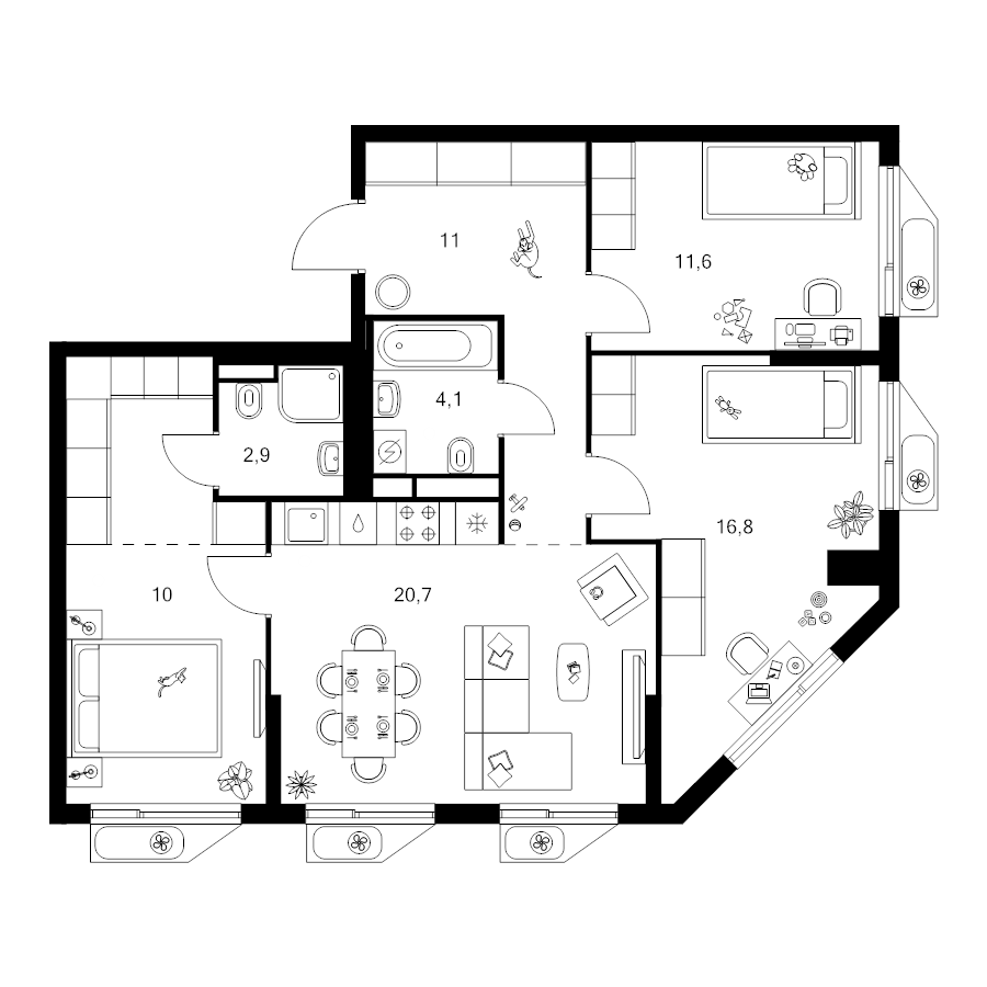 4 ккв (Евро) 82,9 м²