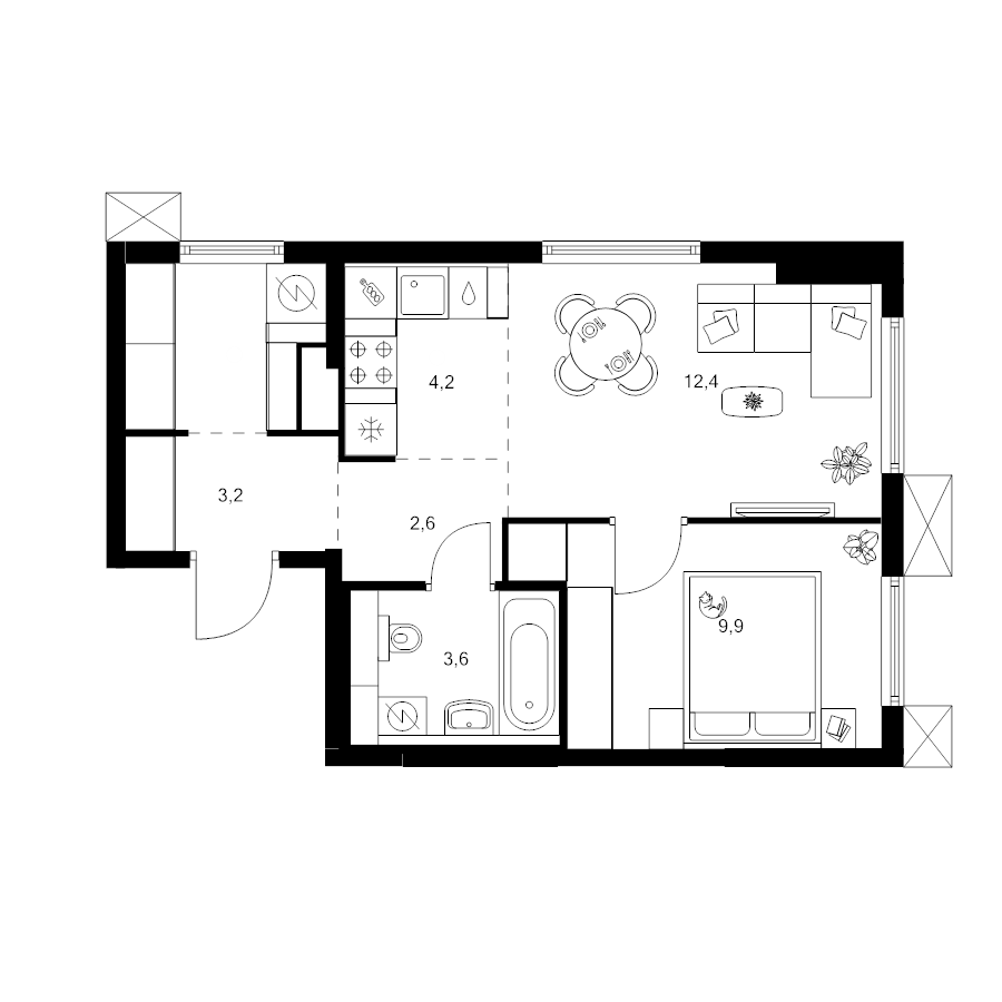 2 ккв (Евро) 40,2 м²