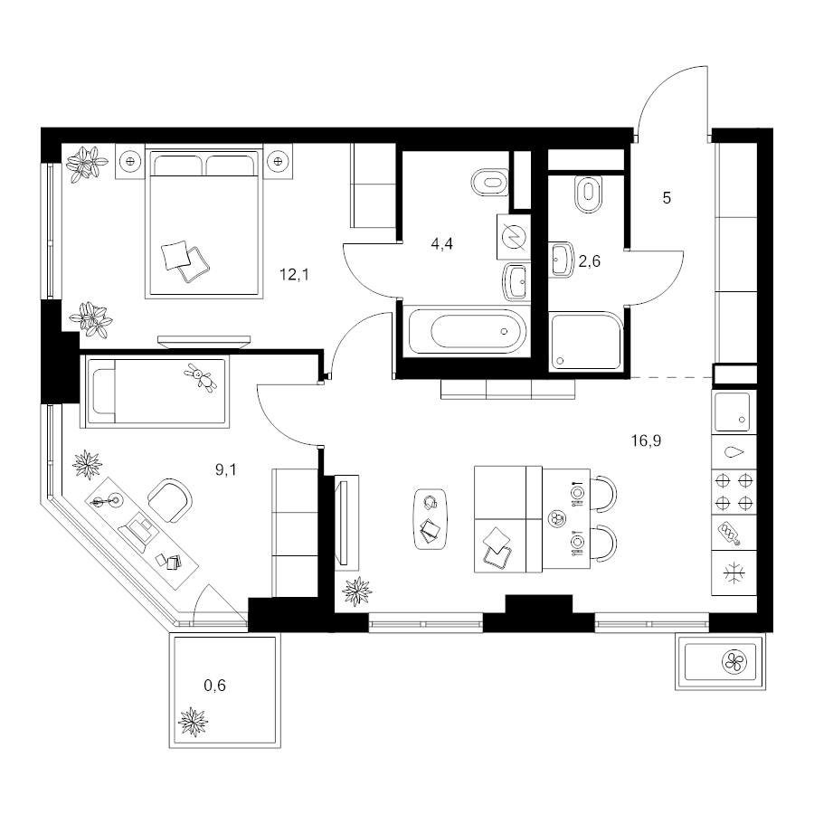 3 ккв (Евро) 50,7 м²