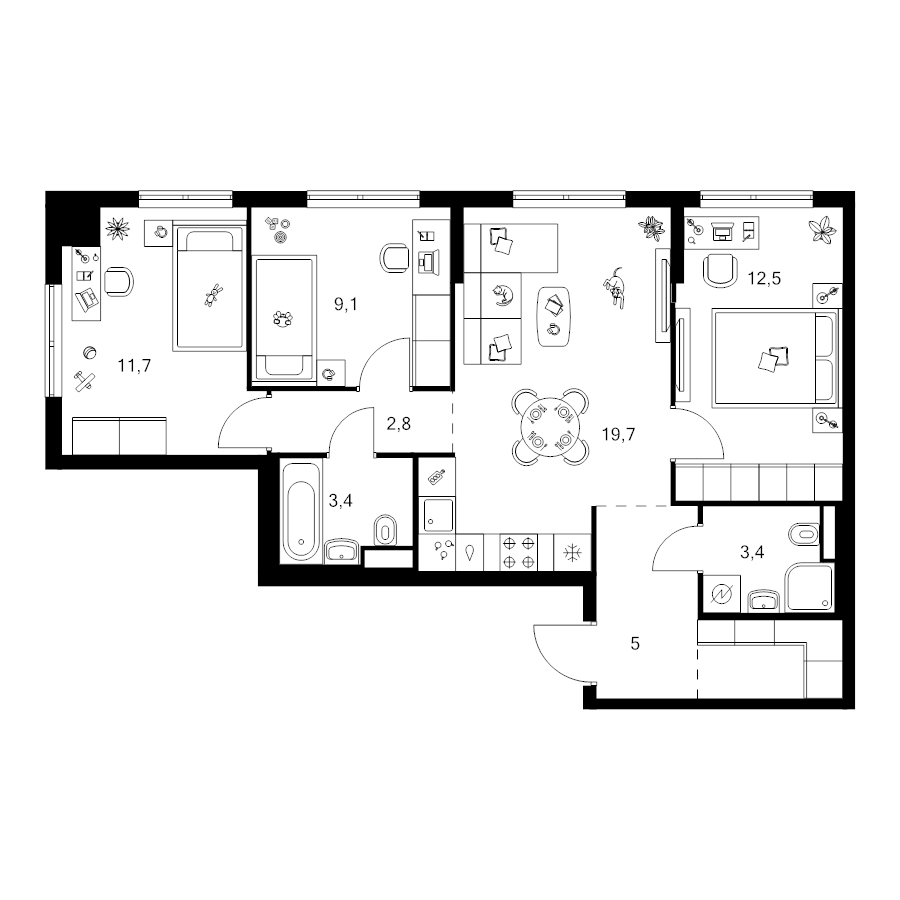 4 ккв (Евро) 70,5 м²