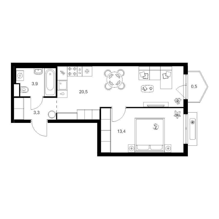 2 ккв (Евро) 41,6 м²