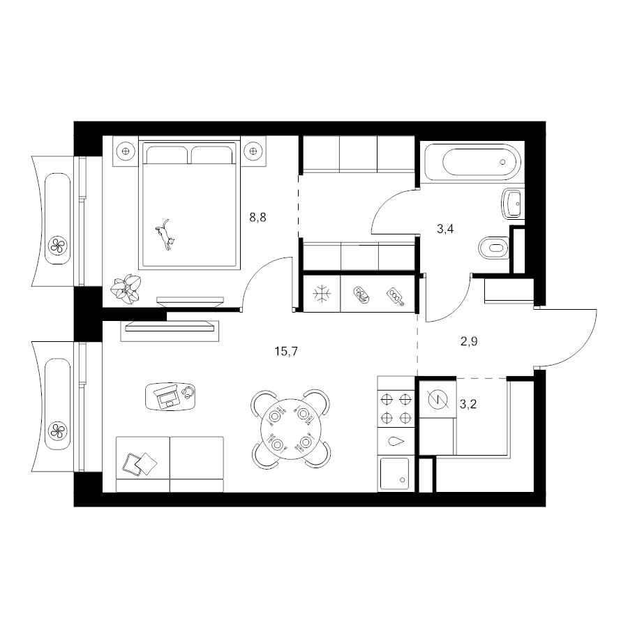 2 ккв (Евро) 38,1 м²