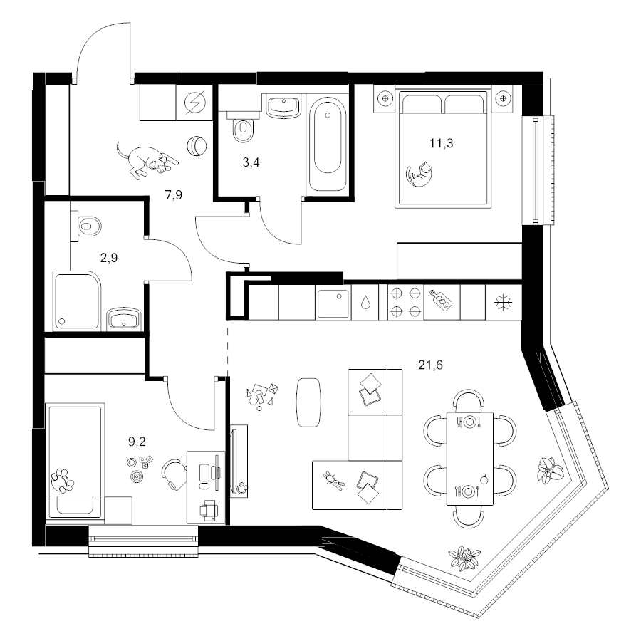 3 ккв (Евро) 56,3 м²