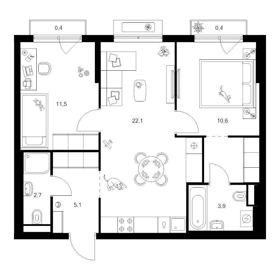 3 ккв (Евро) 59,9 м²