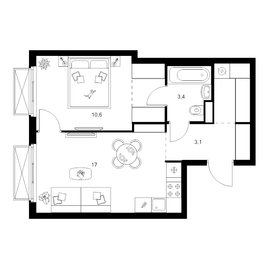 2 ккв (Евро) 41,5 м²