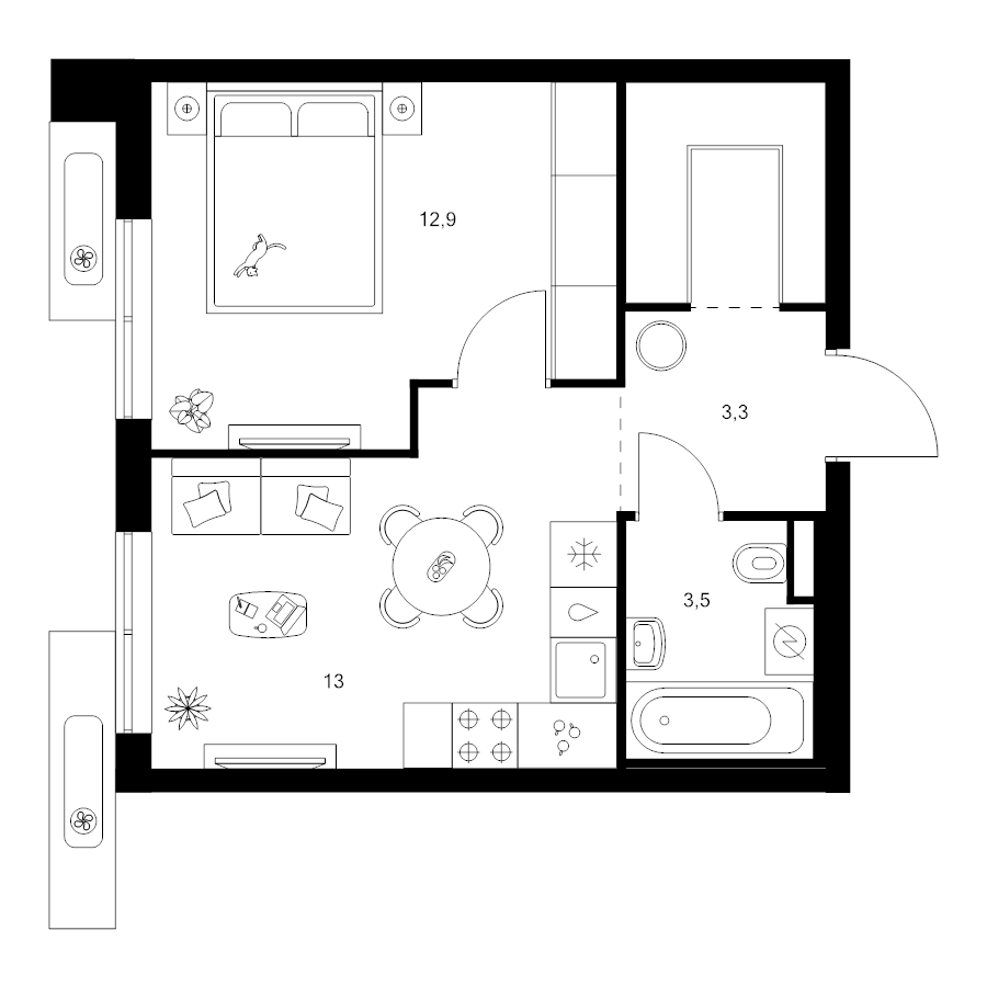 1 ккв 36,4 м²