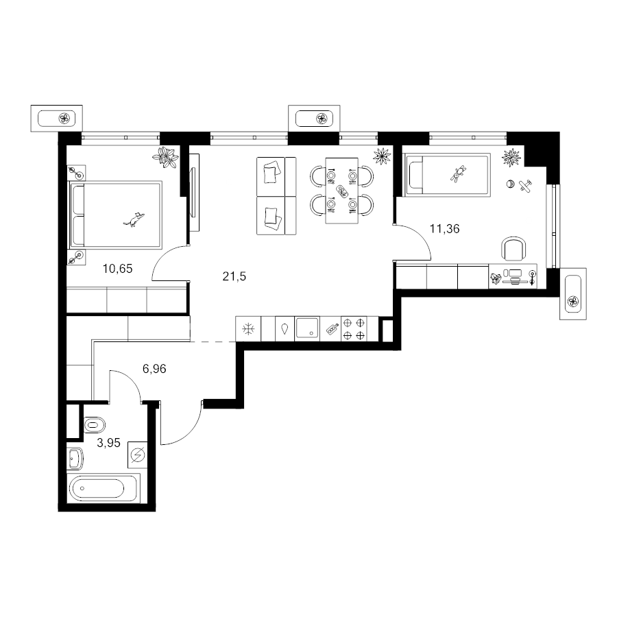 3 ккв (Евро) 54,4 м²