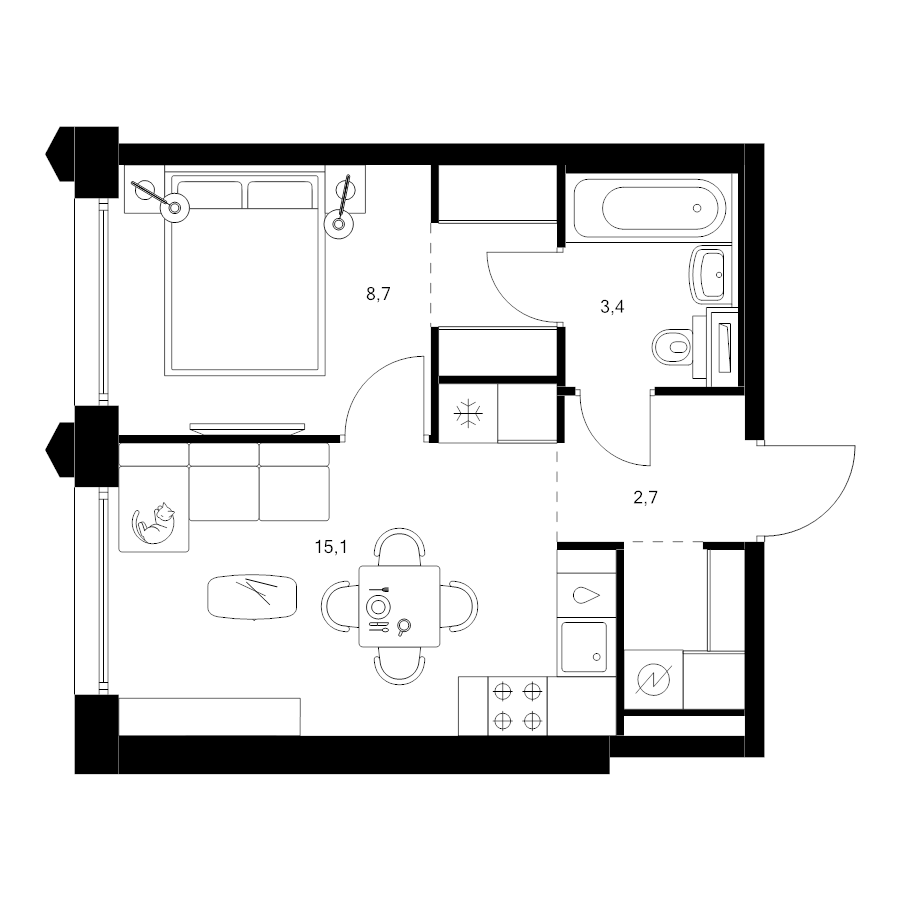 2 ккв (Евро) 34,5 м²
