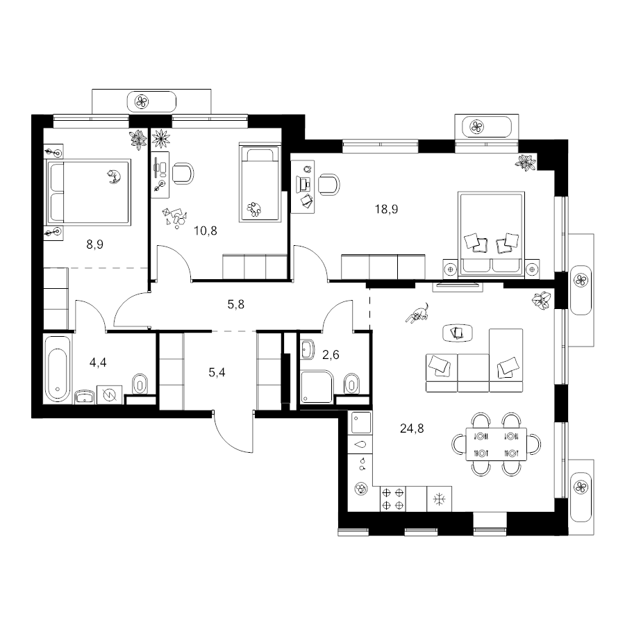 4 ккв (Евро) 85,8 м²