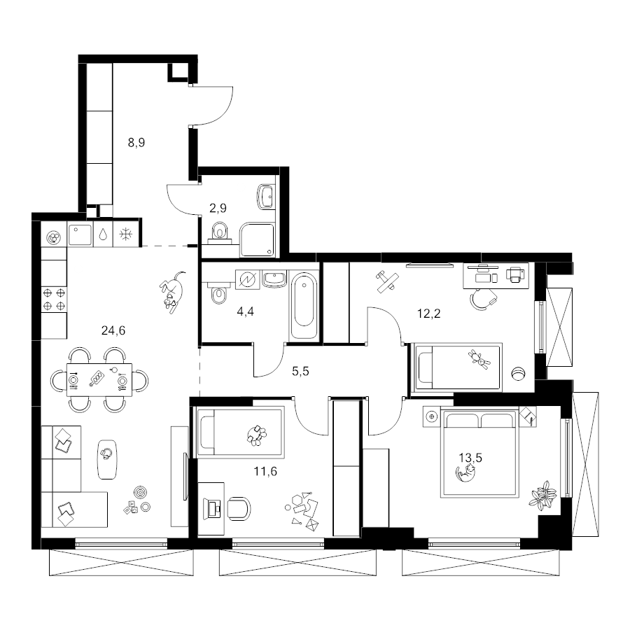 4 ккв (Евро) 83,6 м²