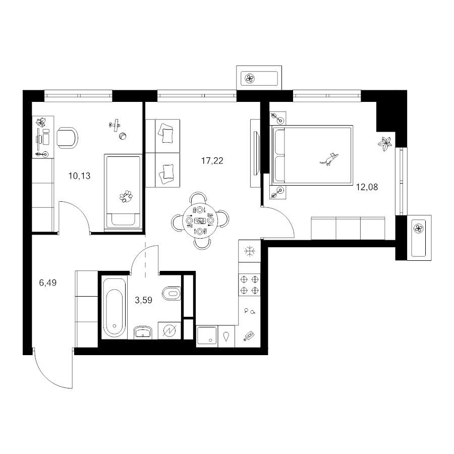 3 ккв (Евро) 49,4 м²
