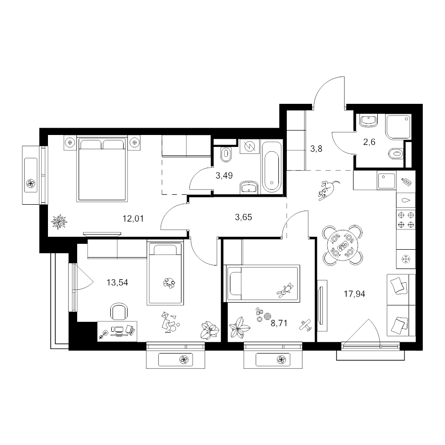 4 ккв (Евро) 68,5 м²