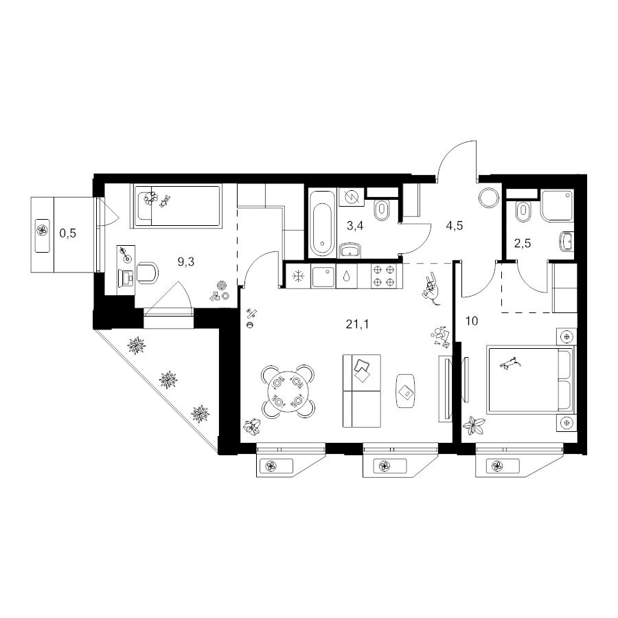 3 ккв (Евро) 59,4 м²