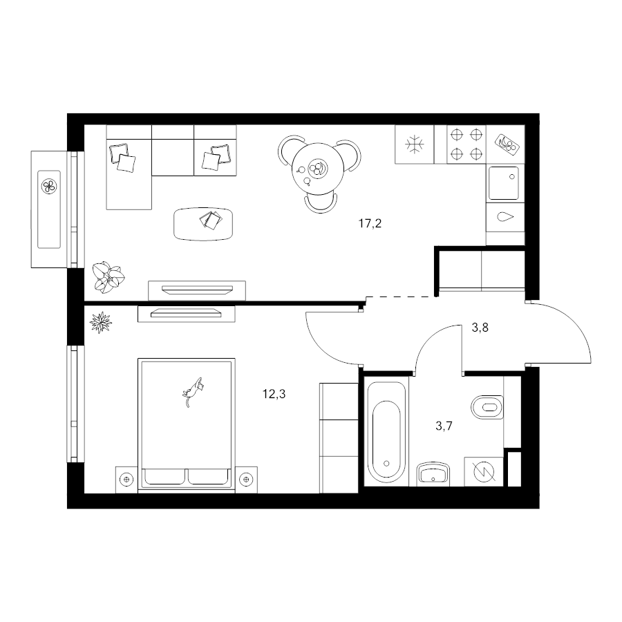 2 ккв (Евро) 37 м²