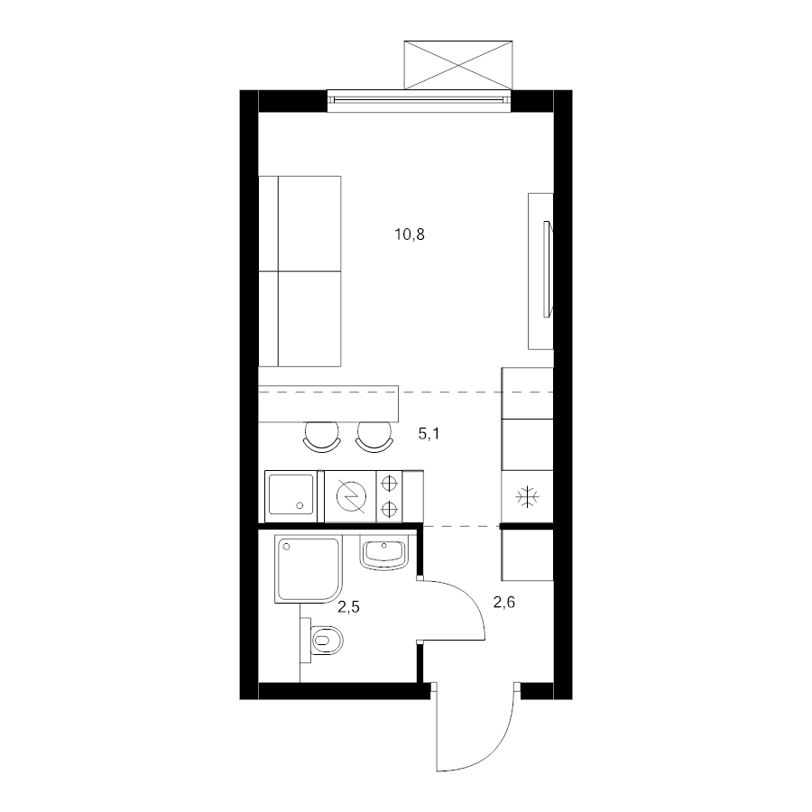 Студия 21 м²