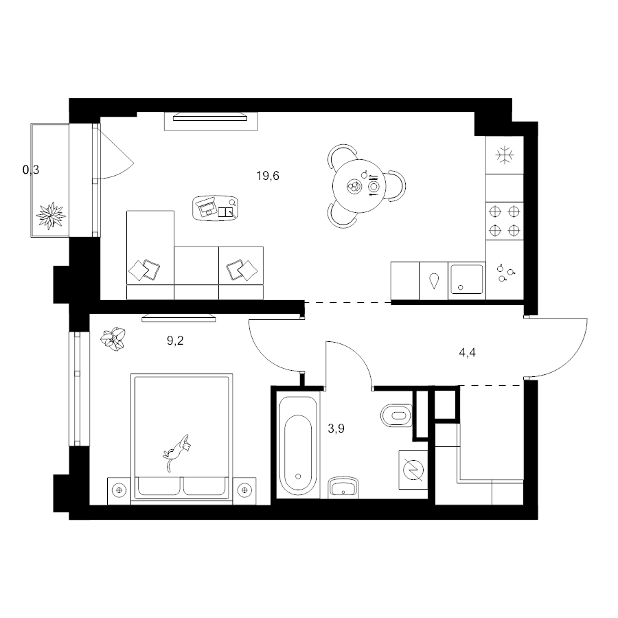 2 ккв (Евро) 39,8 м²