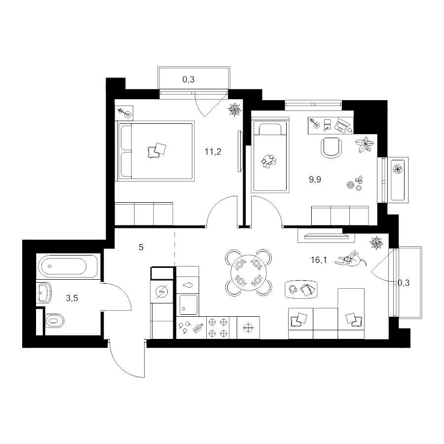 3 ккв (Евро) 46,3 м²