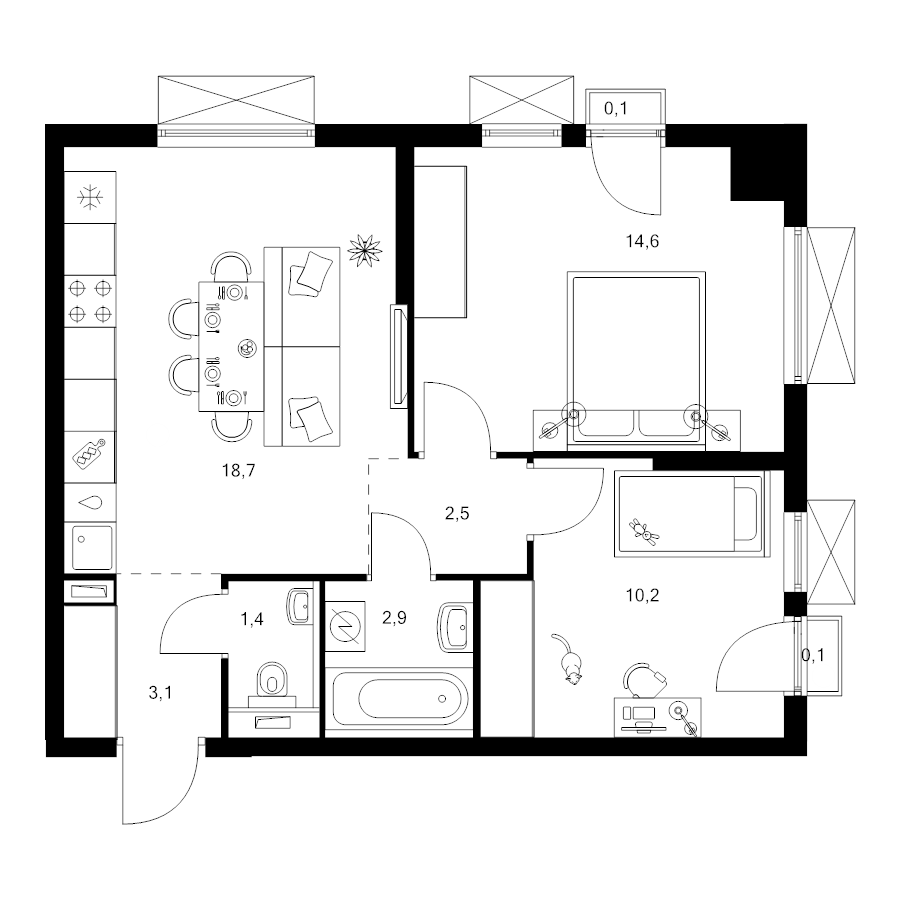 3 ккв (Евро) 53,6 м²
