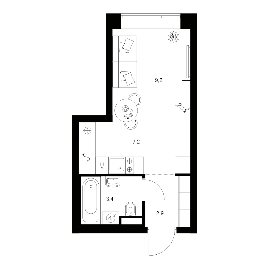 Студия 22,7 м²