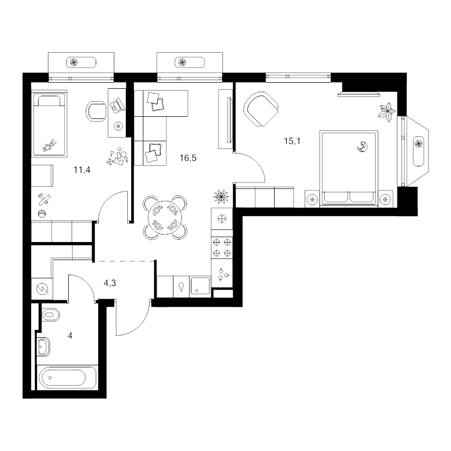 3 ккв (Евро) 51,3 м²