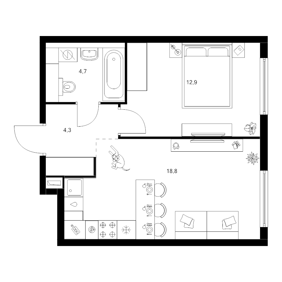 2 ккв (Евро) 40,7 м²