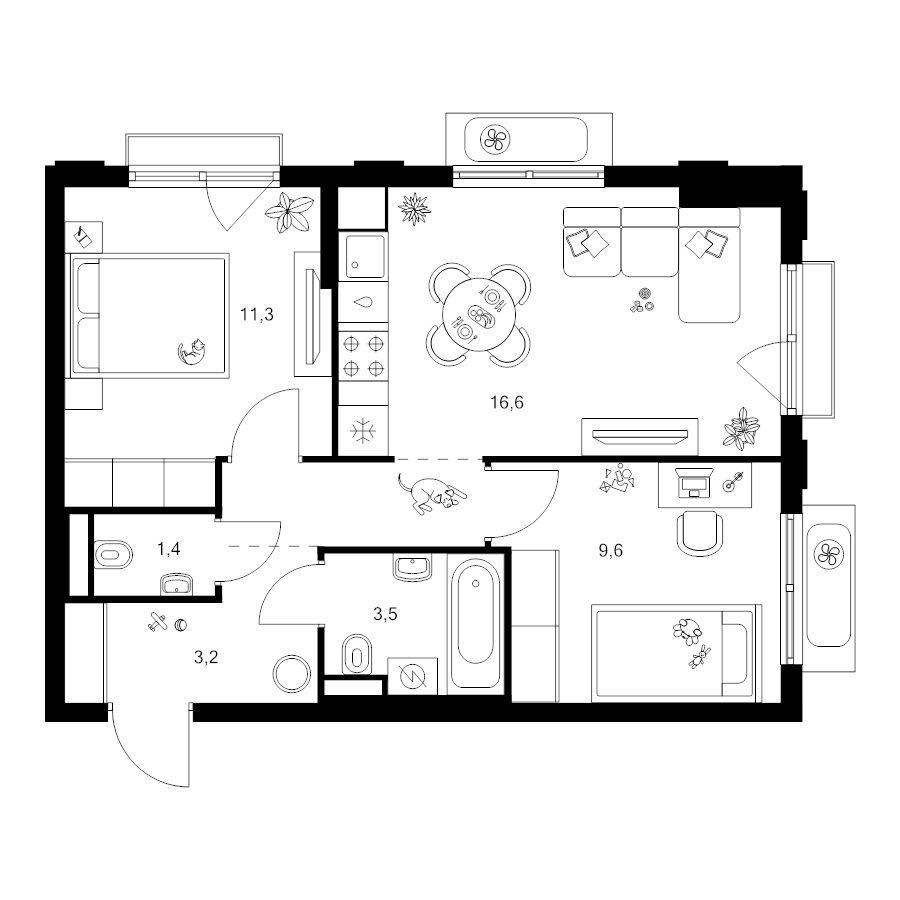 3 ккв (Евро) 50,5 м²