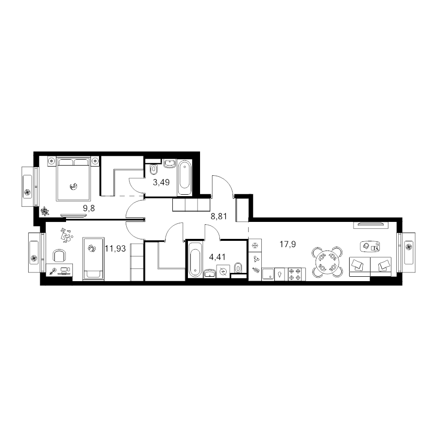 3 ккв (Евро) 63,1 м²