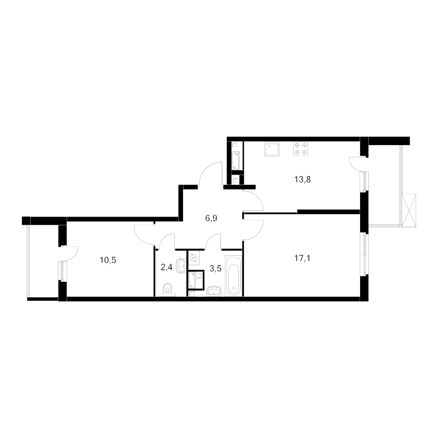 2 ккв 57,9 м²