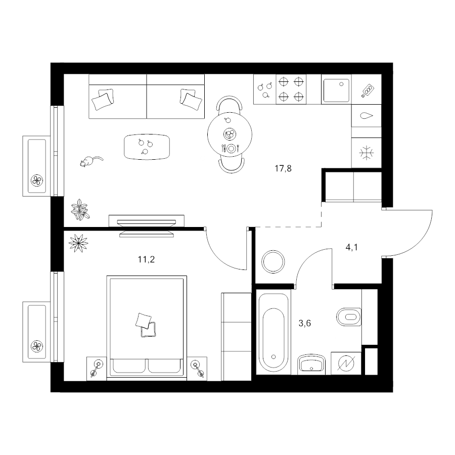 2 ккв (Евро) 36,7 м²