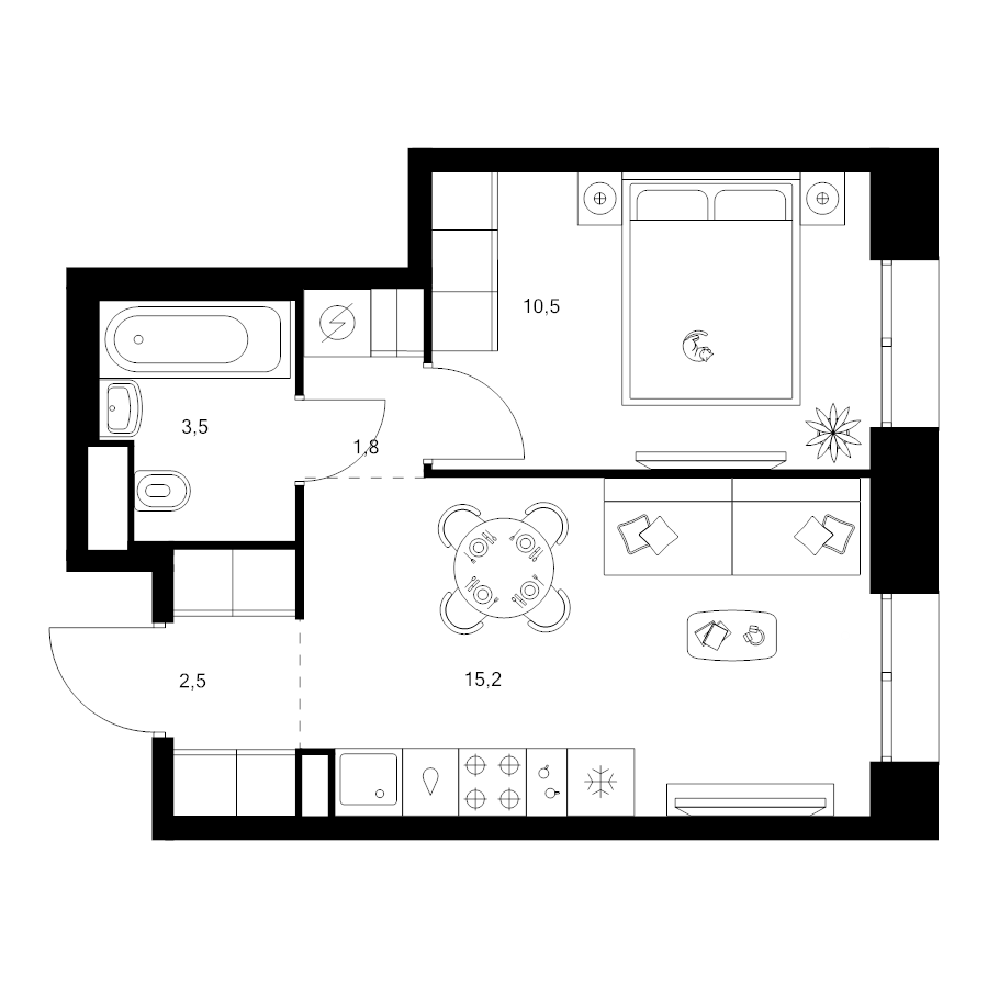 2 ккв (Евро) 34,1 м²