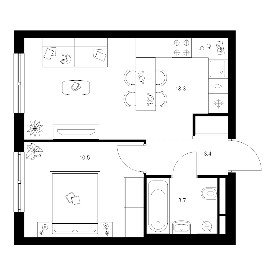 2 ккв (Евро) 35,9 м²