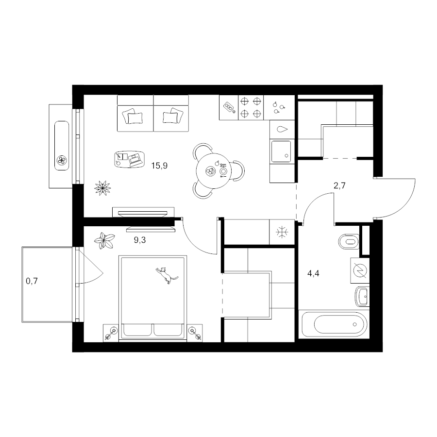 2 ккв (Евро) 39,2 м²