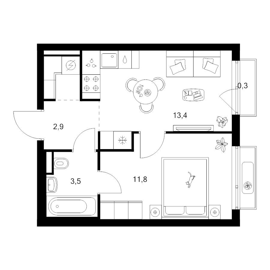 1 ккв 33,6 м²