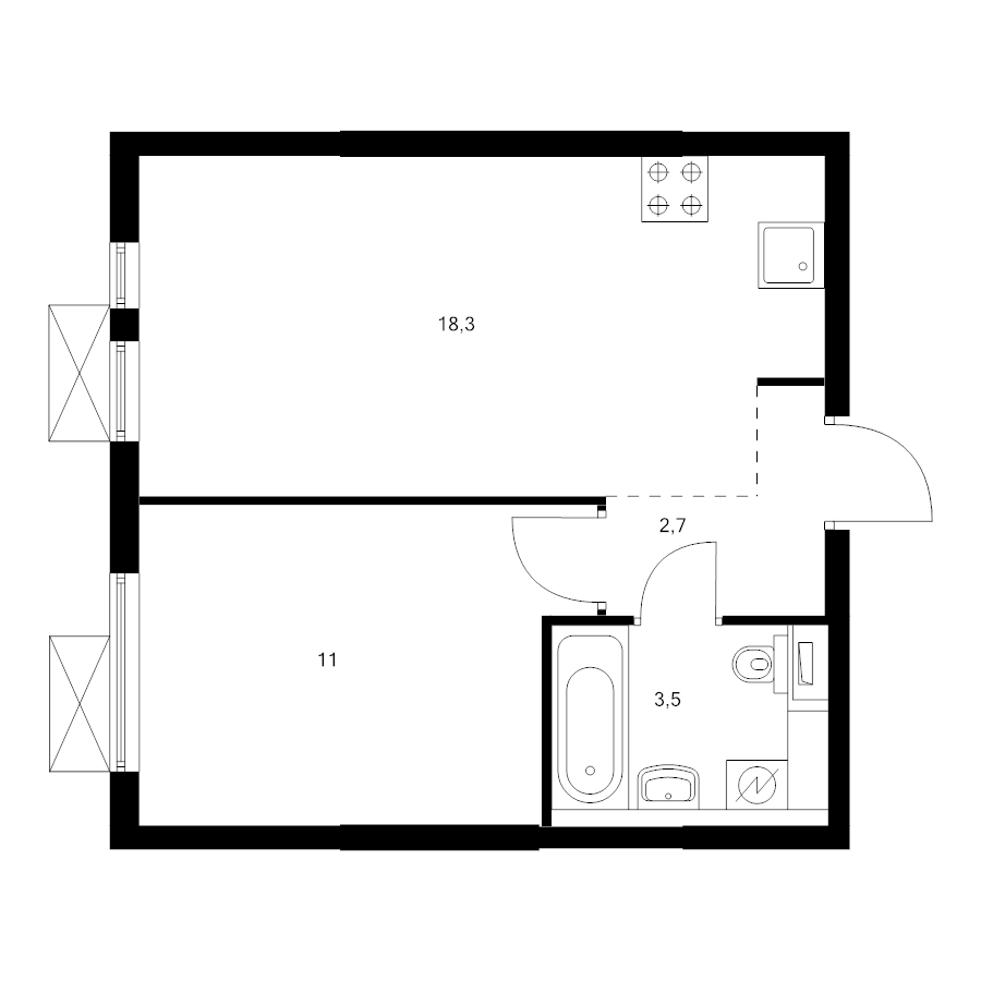 2 ккв (Евро) 35,5 м²