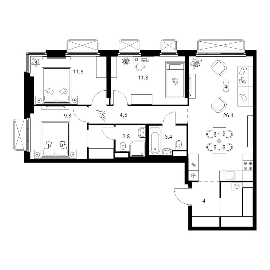 4 ккв (Евро) 83 м²