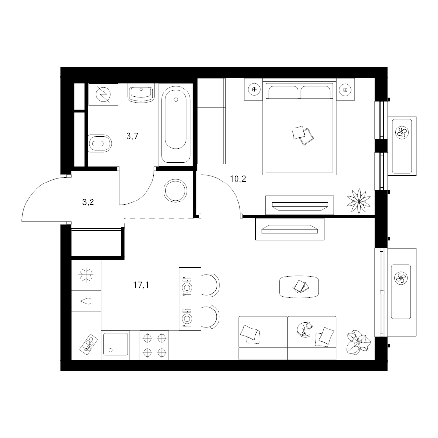 2 ккв (Евро) 34,2 м²