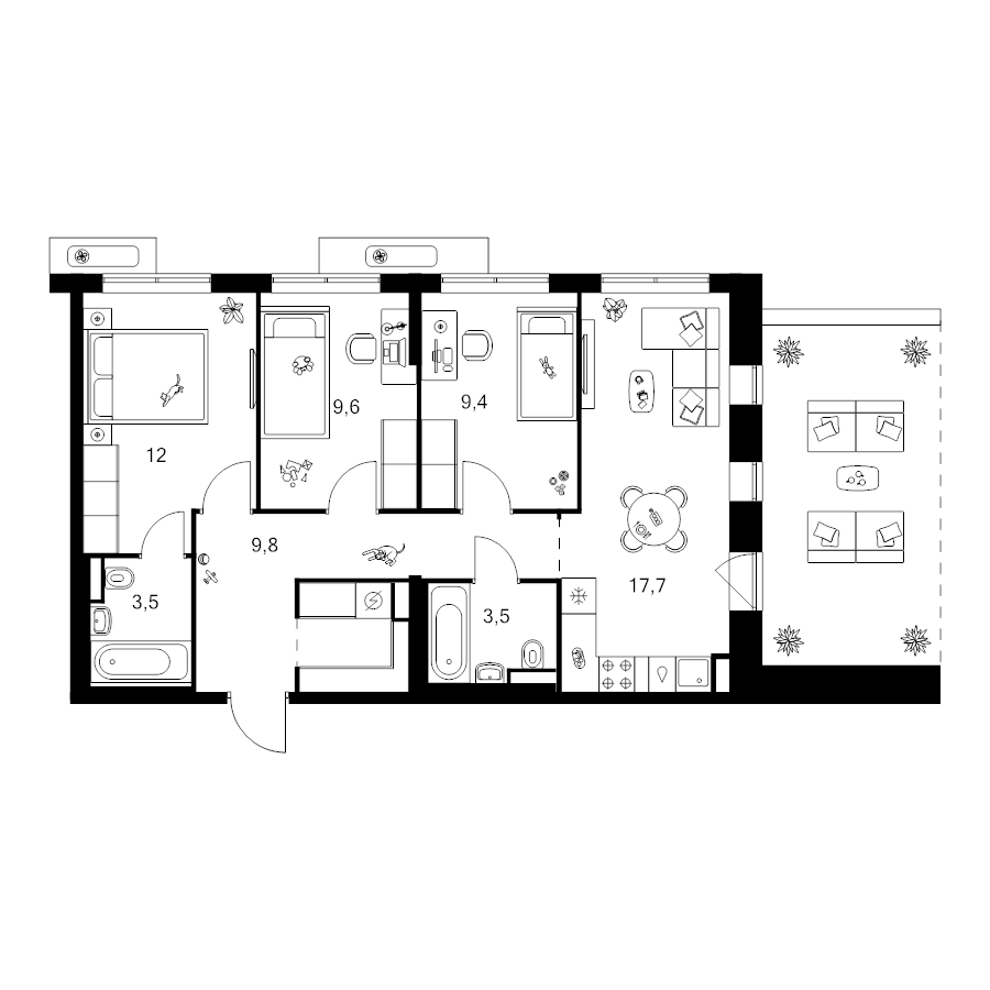 4 ккв (Евро) 73,9 м²