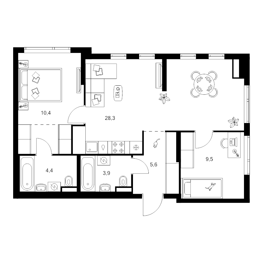 3 ккв (Евро) 65,6 м²