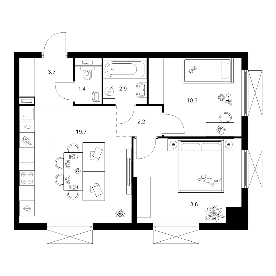 3 ккв (Евро) 54,1 м²