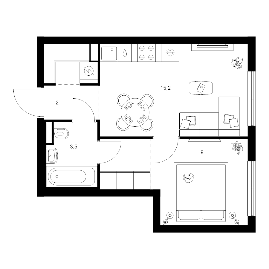2 ккв (Евро) 34,7 м²