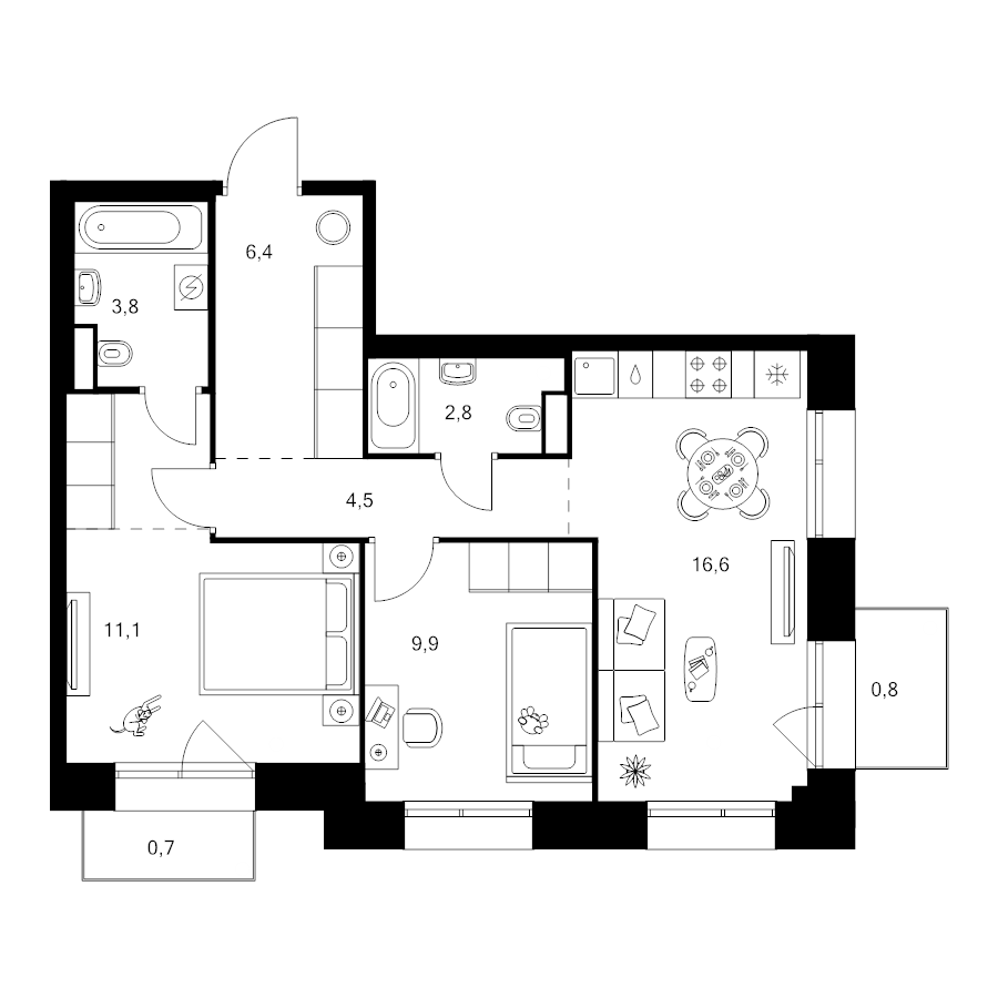 3 ккв (Евро) 59,8 м²