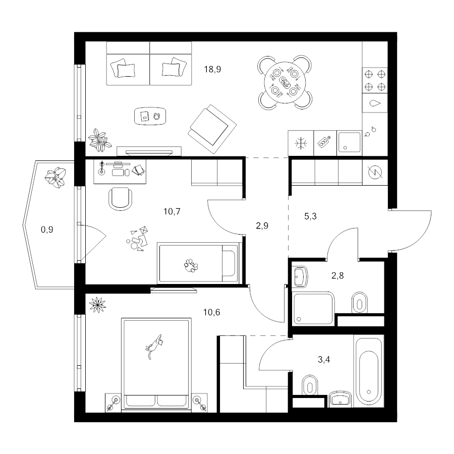 3 ккв (Евро) 58,4 м²